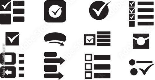Black and white checklist icons on white background