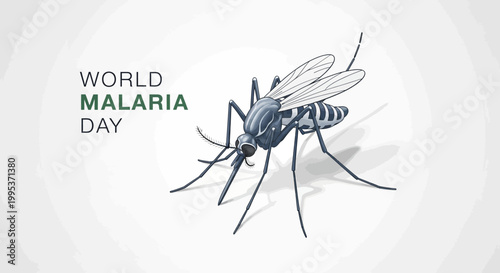 An evocative vector illustration raising malaria awareness with a detailed mosquito drawing symbolizing the global health issue, set against a bright background for World Malaria Day