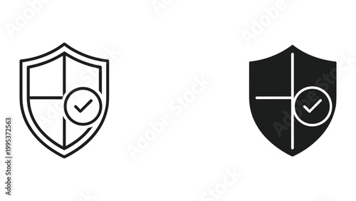 Shield icons with checkmark in circle on white background for security concepts