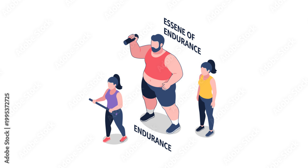 Fototapeta premium Isometric Illustration of Fitness Enthusiasts Exercising with Weights and Dumbbells.