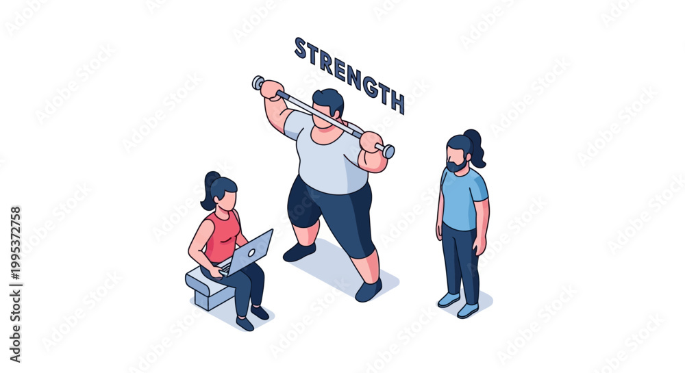 Fototapeta premium Isometric Illustration of Strength and Teamwork Concept Depicted in Graphic Style.