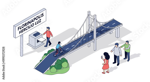 Isometric Illustration of the Hercilio Luz Bridge in Florianopolis, Brazil.