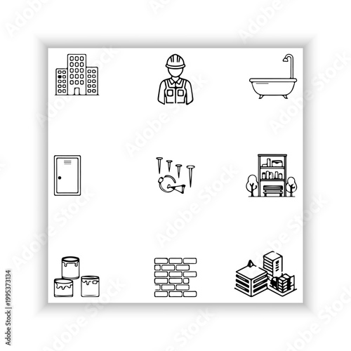 Construction Industry Line Icons Set – Minimal Black Outline Tools and Equipment Collection