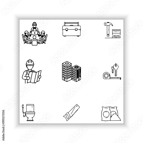 Construction Industry Line Icons Set – Minimal Black Outline Tools and Equipment Collection