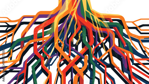 Manggo Tree Root System Intertwined Vibrant Flat Vector Illustration