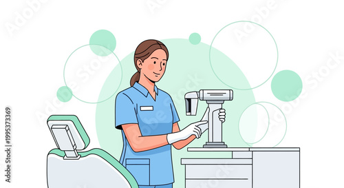 Dental assistant operating modern dental scanning equipment