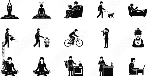 daily life activities set with people in flat design vector illustration