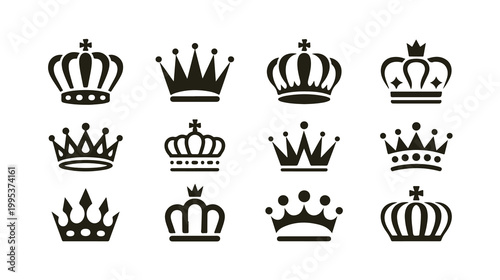 Assorted crown silhouette collection for premium packaging and elegant invitation card design.