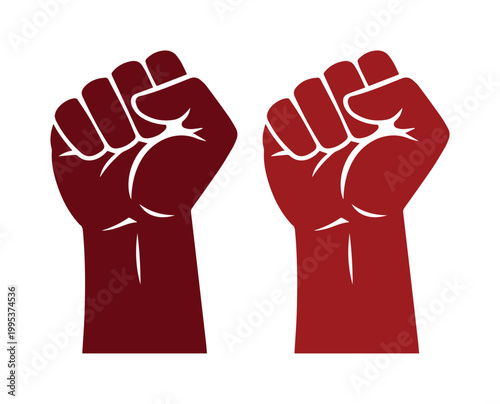 Powerful raised fist vector illustration, a symbol of protest and solidarity. Two strong, clenched fists in varying shades of red, representing revolution and empowerment