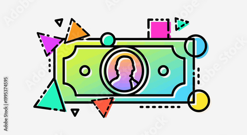 Abstract colorful banknote illustration representing digital finance and modern monetary