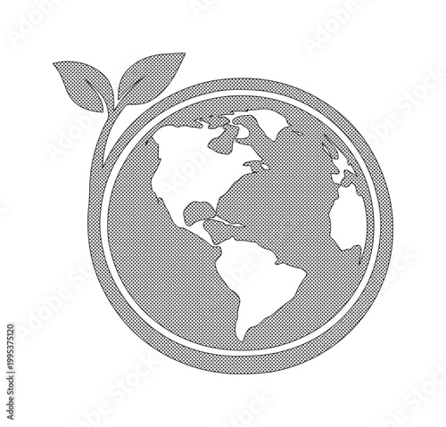 Eco-friendly earth globe with green leaves, sustainable planet earth icon, environmental conservation vector symbol for green energy and ecology