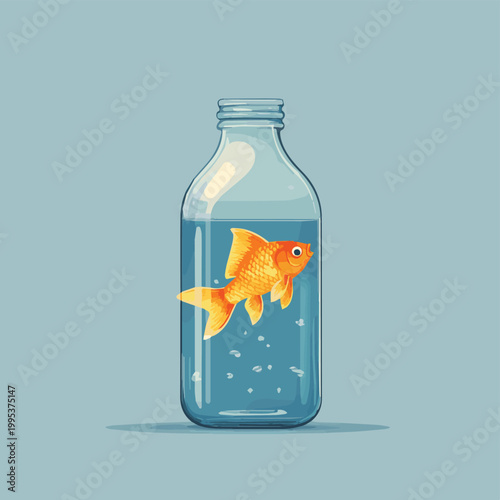 A vibrant goldfish swimming inside a glass bottle, illustrating the concept of confinement and freedom.
