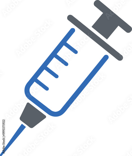 Medical syringe icon with needle and plunger  healthcare symbol