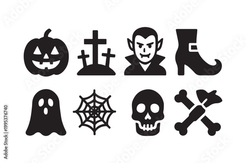 Halloween icons featuring a pumpkin vampire ghost and other spooky elements