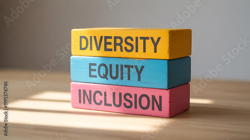 Colorful blocks with diversity equity inclusion text symbolizing freedom, adventure, and exploration