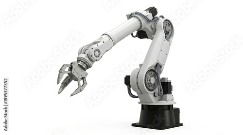 robotic arm, industrial robot, automation, technology, manufacturing, machine, mechanical arm isolated on white background for smart factory production and engineering concepts.