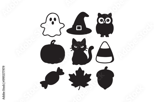 A collection of spooky halloween and autumn themed silhouettes