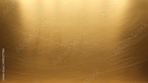 Elegant shiny brushed golden metallic sheet surface featuring vintage scratched metal texture with distressed antique bronze finish background for luxury industrial design concepts.