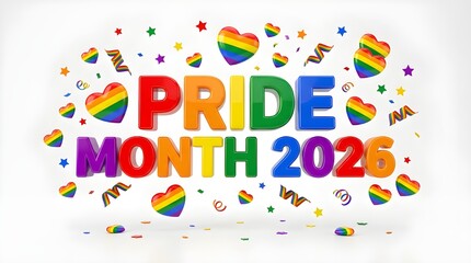 A vibrant celebration of Pride Month 2026 with rainbow colors and festive decorations