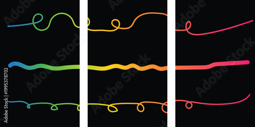 Abstract light trails a triptych of vibrant flowing lines in darkness