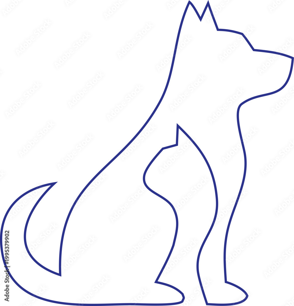 Obraz premium Creative cat and dog care vector illustration in outline style. Perfect for pet grooming, animal clinics, pet insurance, and veterinary advertising.