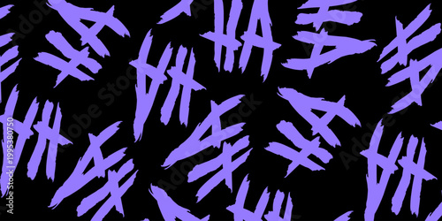 Purple Joker laughing text pattern on black background. Aggressive gritty "HA HA" font for Halloween and comic designs. Vector Illustration