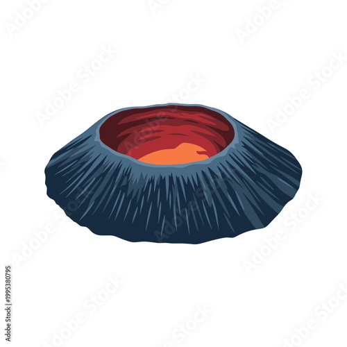Active volcano crater with glowing lava vector illustration
