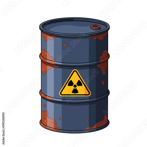 Vector illustration of a rusty radioactive waste barrel