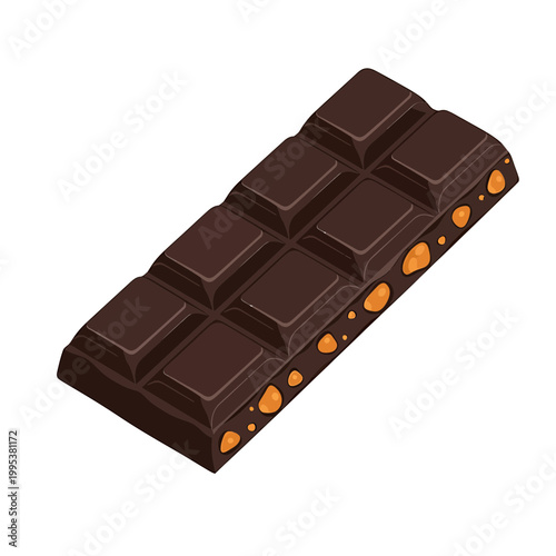 Dark chocolate bar with whole nuts vector illustration