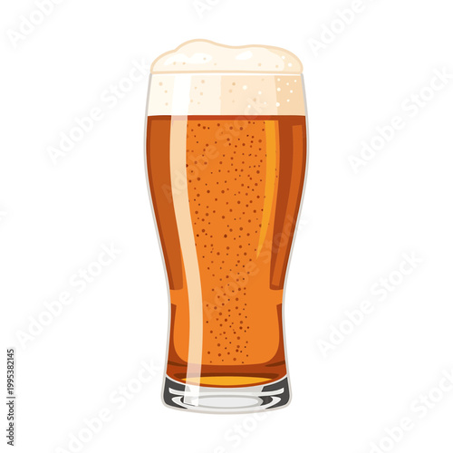 Vector illustration of a glass of amber beer with foam head