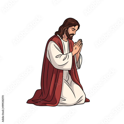 Religious Man Kneeling in Humble Prayer Illustration