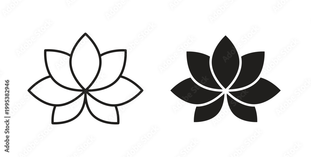 Fototapeta premium Lotus icon line style collection. Simple black solid icons