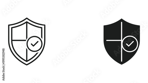 Shield icons with checkmark in circle on white background for security concepts