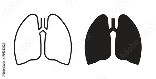 Lung icon line style collection. Simple black solid icons