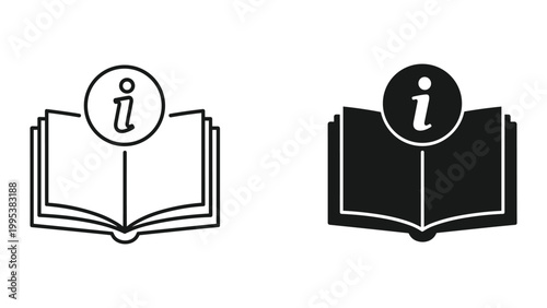 Information icons with open book and info sign on white background