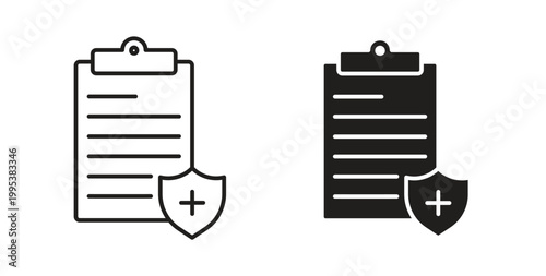 Medical insurance icon line style collection. Simple black solid icons