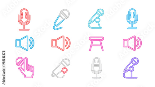 Set of colorful flat design icons showing office and communication tools Vector