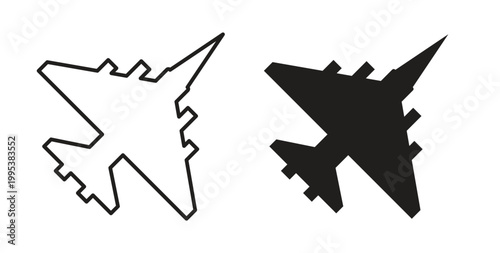 Military aircraft icon line style collection. Simple black solid icons
