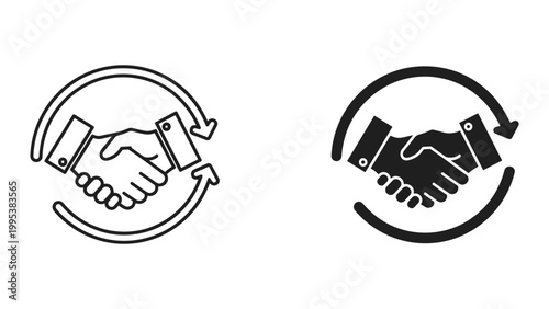 Handshake icons in circular arrows for partnership and cooperation