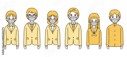 マスクをする人々のイラストセット2