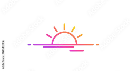 Colorful minimalist gradient sunrise sunset icon over water horizon vector illustration