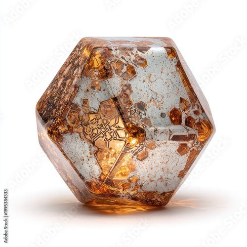 Faceted glass, amber & silver texture, light within