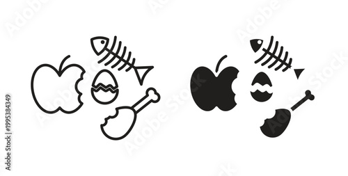 Organic waste icon line style collection. Simple black solid icons
