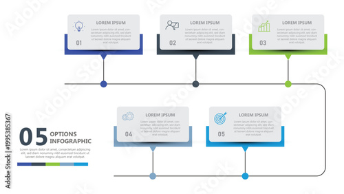 Five Step Timeline Infographic Template, Modern Business Workflow Process Diagram with Icons