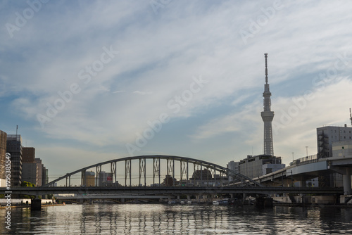 隅田川に架かる橋とスカイツリー
