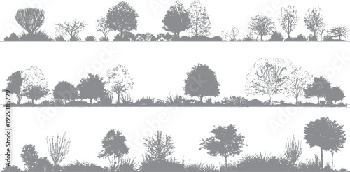 Retro forest halftone stipple design with grunge effect Y2K woods vector with photocopy texture and grain