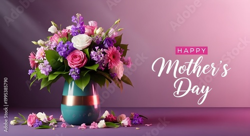 Happy mother's day card with floral heart and roses