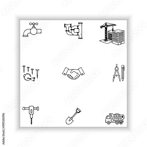 Construction Industry Line Icons Set – Minimal Black Outline Tools and Equipment Collection