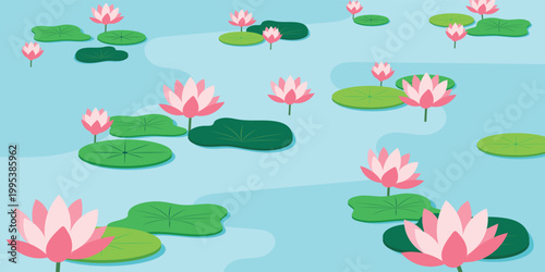 lotus flower pond colorful illustration flat design