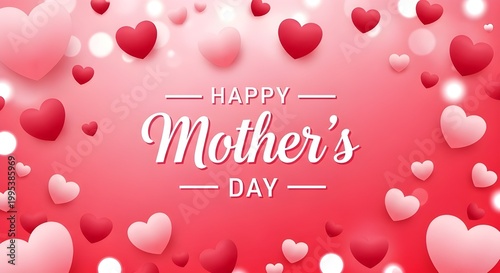Happy mother's day card with red heart pattern background